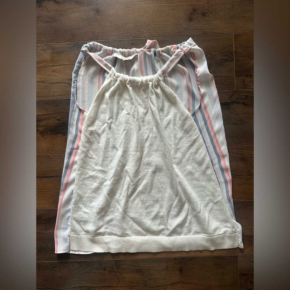 LOFT Stripe Tie Neck Halter Tank Mixed Media Top Summer Resort Chic XS